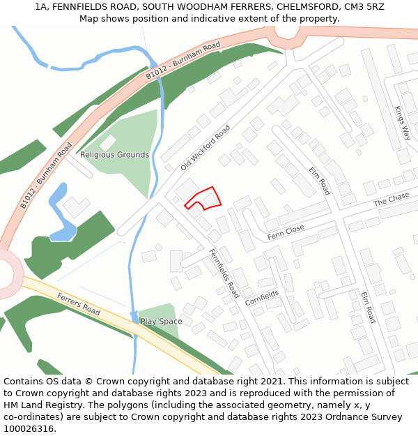 1A, FENNFIELDS ROAD, SOUTH WOODHAM FERRERS, CHELMSFORD, CM3 5RZ: Location map and indicative extent of plot