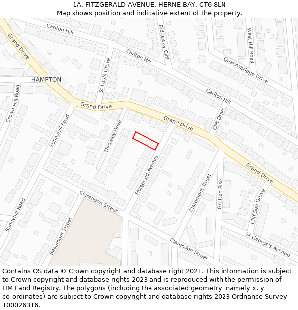 1A, FITZGERALD AVENUE, HERNE BAY, CT6 8LN: Location map and indicative extent of plot