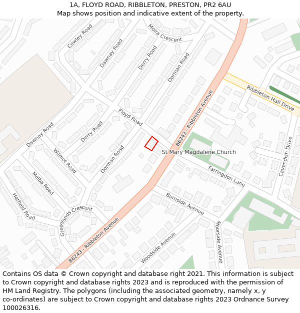 1A, FLOYD ROAD, RIBBLETON, PRESTON, PR2 6AU: Location map and indicative extent of plot