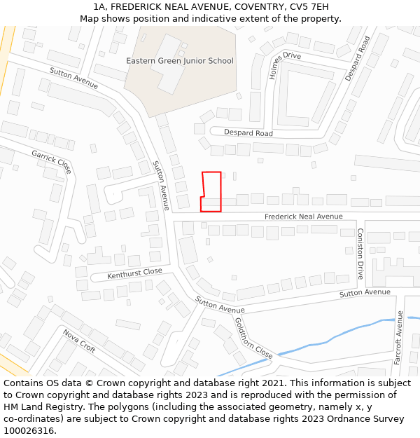1A, FREDERICK NEAL AVENUE, COVENTRY, CV5 7EH: Location map and indicative extent of plot