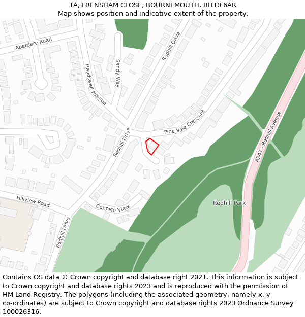 1A, FRENSHAM CLOSE, BOURNEMOUTH, BH10 6AR: Location map and indicative extent of plot