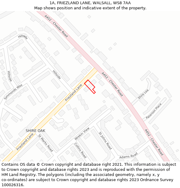 1A, FRIEZLAND LANE, WALSALL, WS8 7AA: Location map and indicative extent of plot