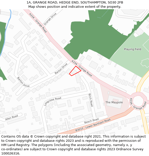 1A, GRANGE ROAD, HEDGE END, SOUTHAMPTON, SO30 2FB: Location map and indicative extent of plot