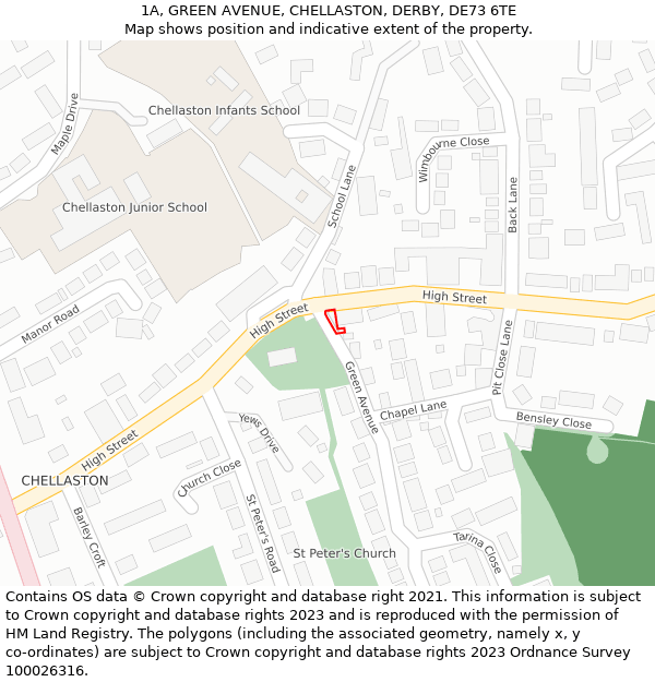 1A, GREEN AVENUE, CHELLASTON, DERBY, DE73 6TE: Location map and indicative extent of plot