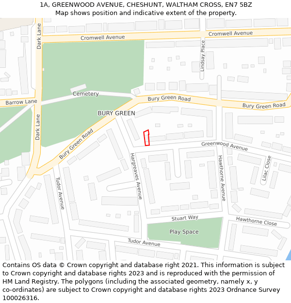 1A, GREENWOOD AVENUE, CHESHUNT, WALTHAM CROSS, EN7 5BZ: Location map and indicative extent of plot