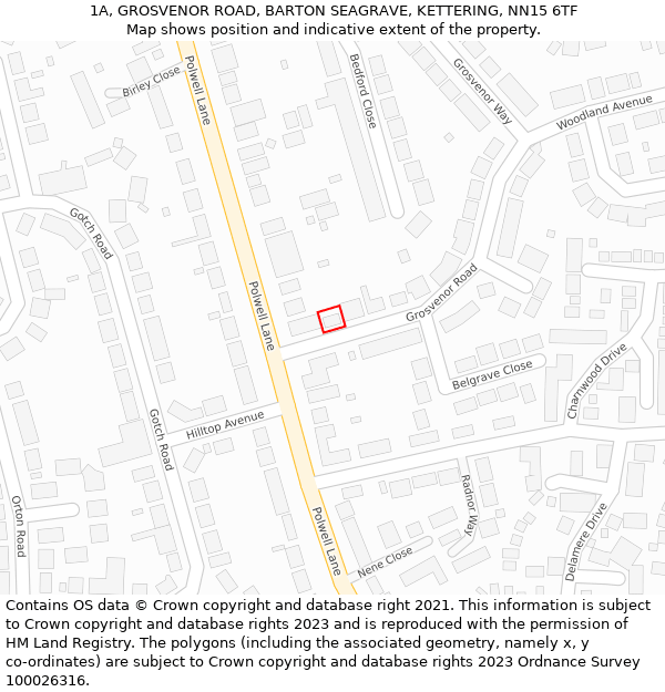 1A, GROSVENOR ROAD, BARTON SEAGRAVE, KETTERING, NN15 6TF: Location map and indicative extent of plot