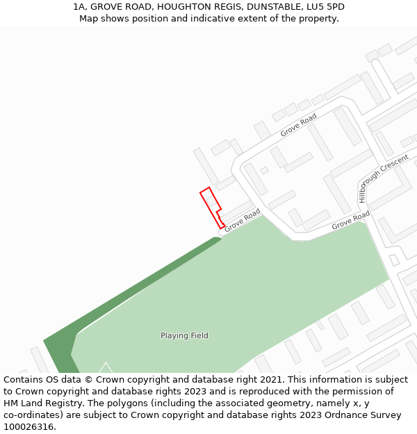 1A, GROVE ROAD, HOUGHTON REGIS, DUNSTABLE, LU5 5PD: Location map and indicative extent of plot
