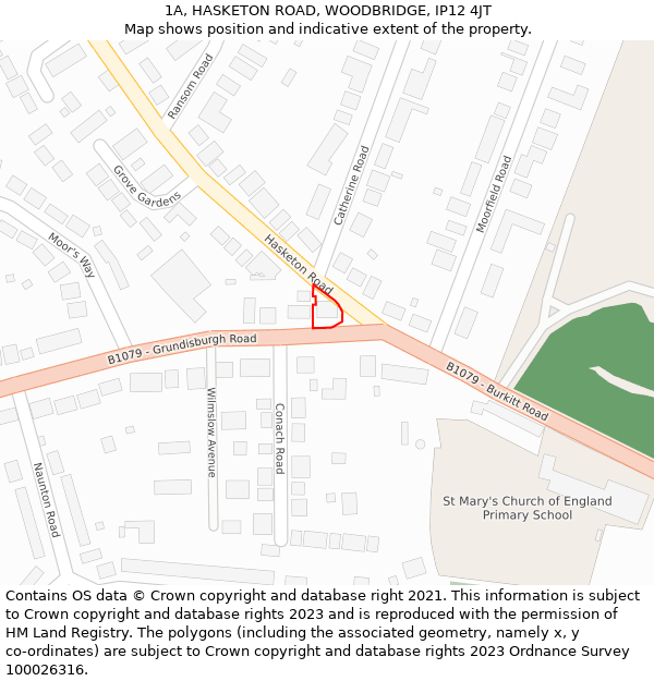 1A, HASKETON ROAD, WOODBRIDGE, IP12 4JT: Location map and indicative extent of plot