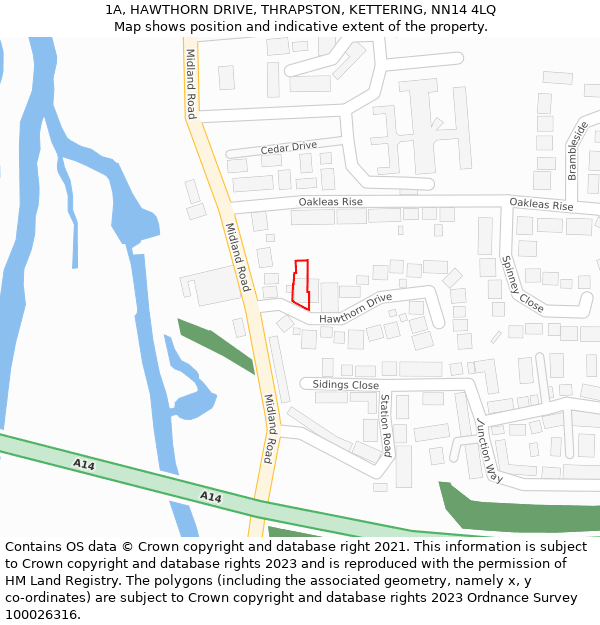 1A, HAWTHORN DRIVE, THRAPSTON, KETTERING, NN14 4LQ: Location map and indicative extent of plot