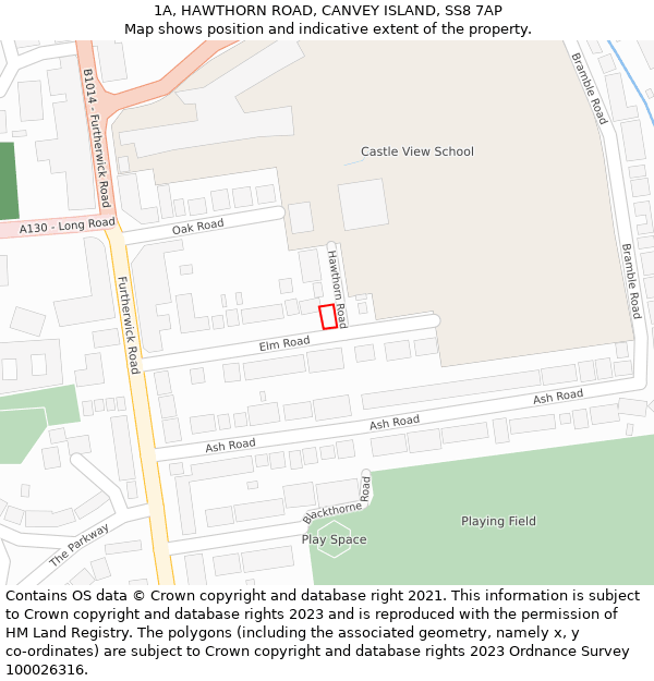 1A, HAWTHORN ROAD, CANVEY ISLAND, SS8 7AP: Location map and indicative extent of plot