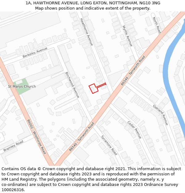 1A, HAWTHORNE AVENUE, LONG EATON, NOTTINGHAM, NG10 3NG: Location map and indicative extent of plot