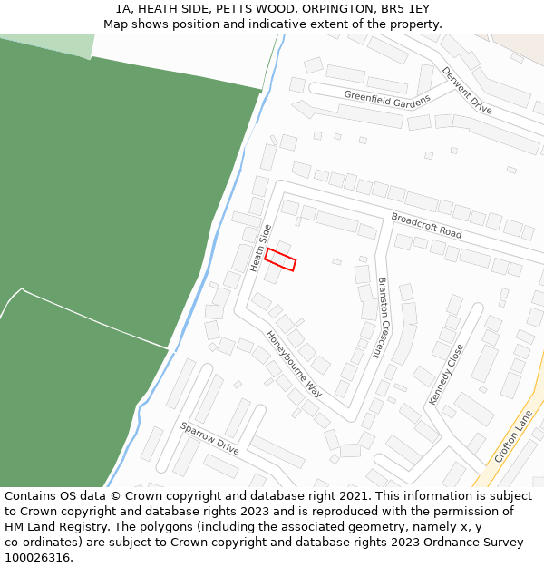 1A, HEATH SIDE, PETTS WOOD, ORPINGTON, BR5 1EY: Location map and indicative extent of plot