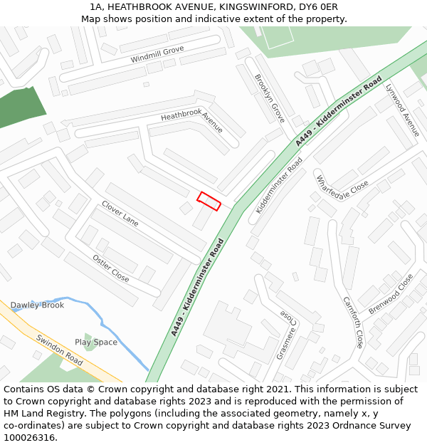 1A, HEATHBROOK AVENUE, KINGSWINFORD, DY6 0ER: Location map and indicative extent of plot
