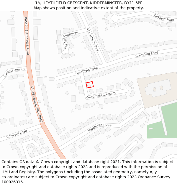 1A, HEATHFIELD CRESCENT, KIDDERMINSTER, DY11 6PF: Location map and indicative extent of plot
