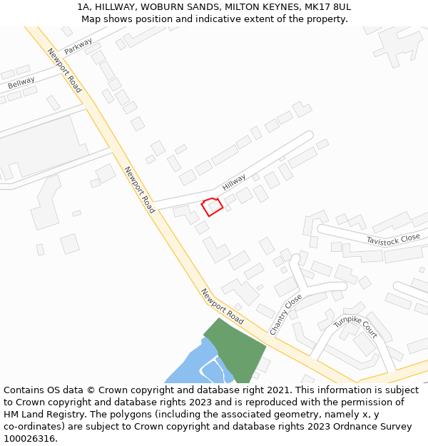 1A, HILLWAY, WOBURN SANDS, MILTON KEYNES, MK17 8UL: Location map and indicative extent of plot