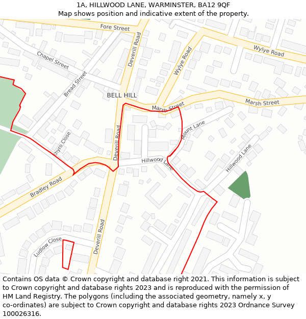 1A, HILLWOOD LANE, WARMINSTER, BA12 9QF: Location map and indicative extent of plot