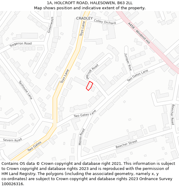 1A, HOLCROFT ROAD, HALESOWEN, B63 2LL: Location map and indicative extent of plot