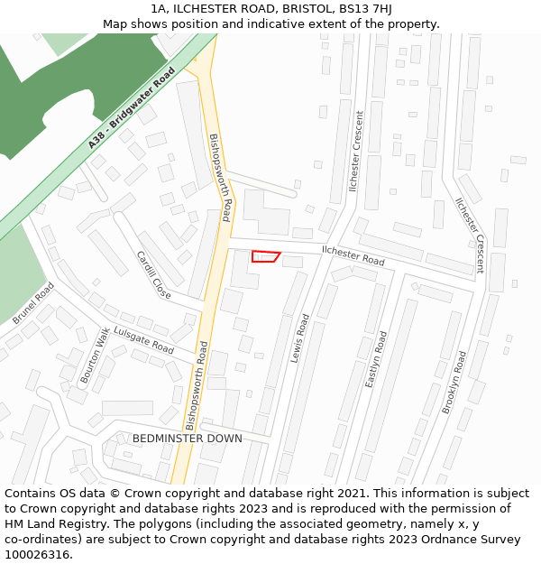 1A, ILCHESTER ROAD, BRISTOL, BS13 7HJ: Location map and indicative extent of plot