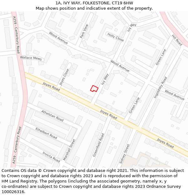 1A, IVY WAY, FOLKESTONE, CT19 6HW: Location map and indicative extent of plot