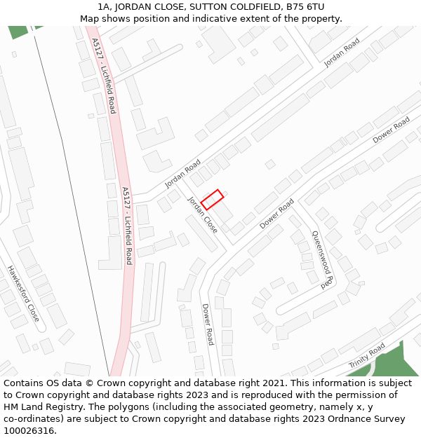 1A, JORDAN CLOSE, SUTTON COLDFIELD, B75 6TU: Location map and indicative extent of plot