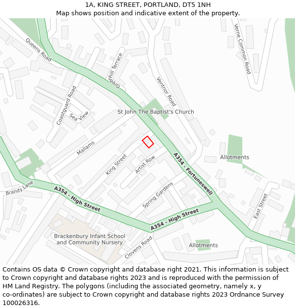 1A, KING STREET, PORTLAND, DT5 1NH: Location map and indicative extent of plot