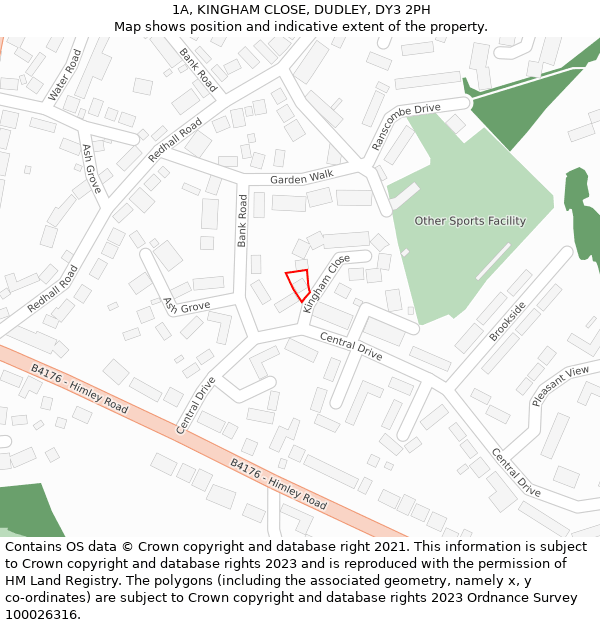 1A, KINGHAM CLOSE, DUDLEY, DY3 2PH: Location map and indicative extent of plot