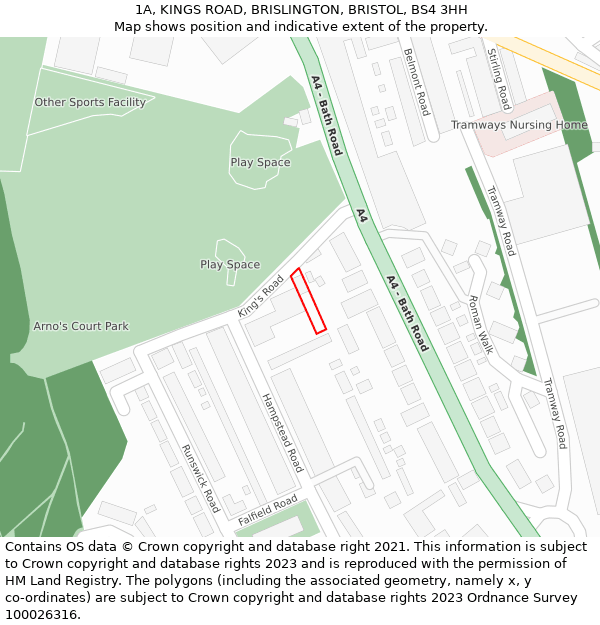 1A, KINGS ROAD, BRISLINGTON, BRISTOL, BS4 3HH: Location map and indicative extent of plot