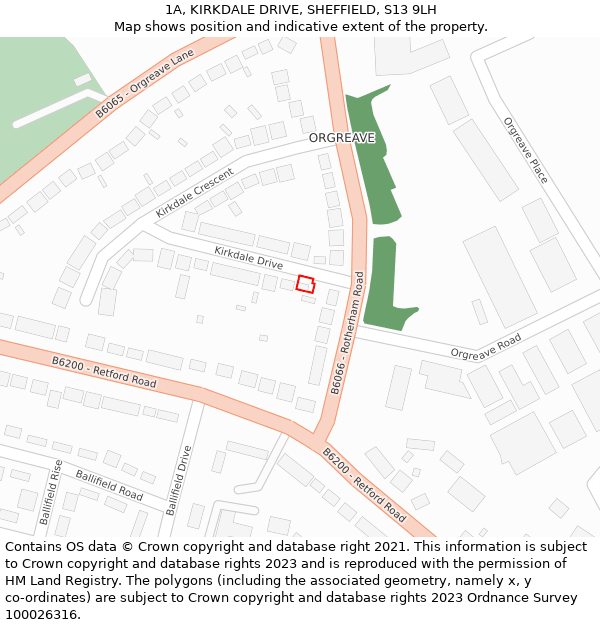 1A, KIRKDALE DRIVE, SHEFFIELD, S13 9LH: Location map and indicative extent of plot