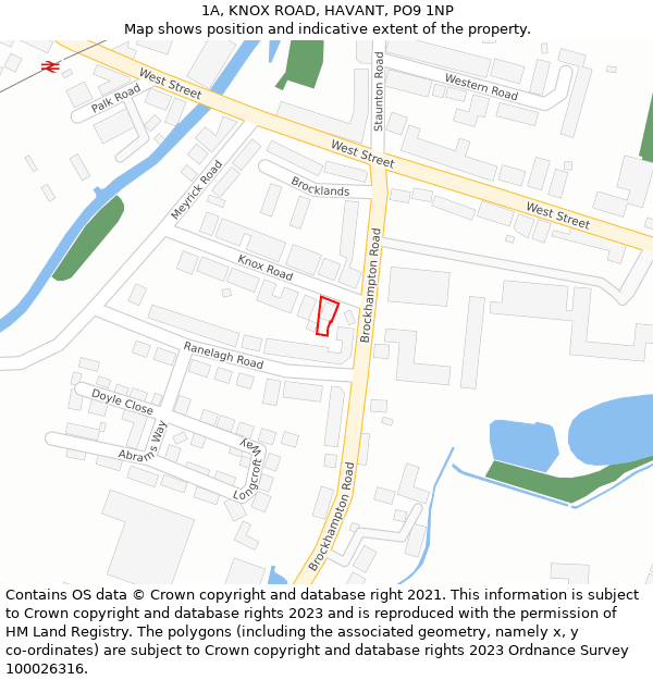 1A, KNOX ROAD, HAVANT, PO9 1NP: Location map and indicative extent of plot