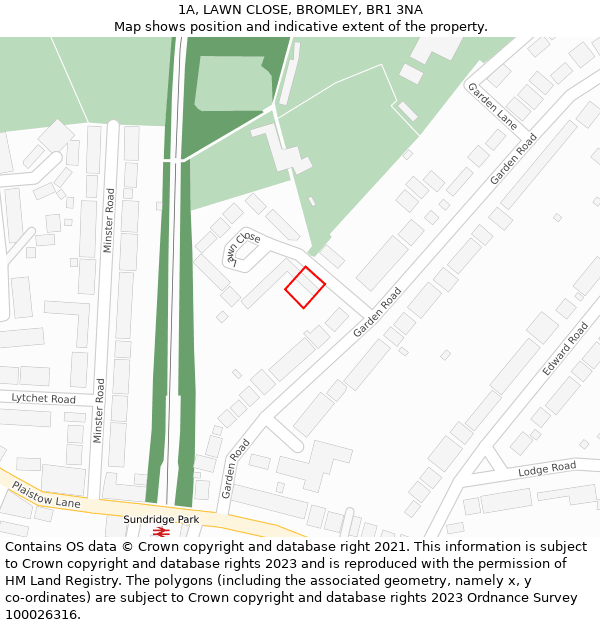 1A, LAWN CLOSE, BROMLEY, BR1 3NA: Location map and indicative extent of plot
