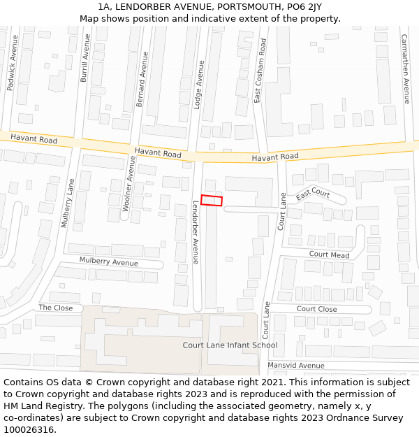 1A, LENDORBER AVENUE, PORTSMOUTH, PO6 2JY: Location map and indicative extent of plot