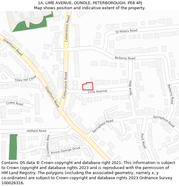 1A, LIME AVENUE, OUNDLE, PETERBOROUGH, PE8 4PJ: Location map and indicative extent of plot