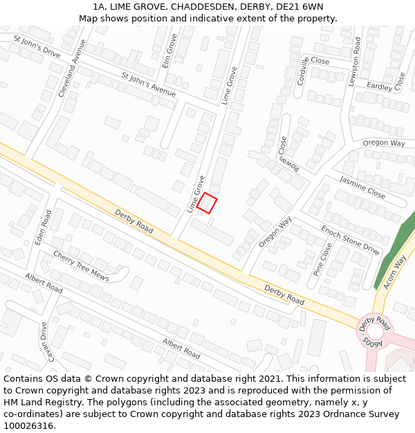 1A, LIME GROVE, CHADDESDEN, DERBY, DE21 6WN: Location map and indicative extent of plot
