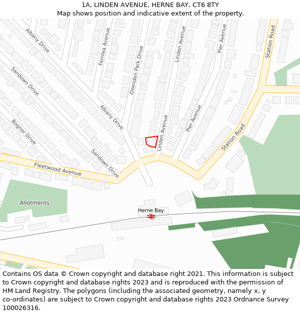 1A, LINDEN AVENUE, HERNE BAY, CT6 8TY: Location map and indicative extent of plot