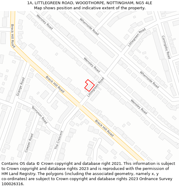 1A, LITTLEGREEN ROAD, WOODTHORPE, NOTTINGHAM, NG5 4LE: Location map and indicative extent of plot