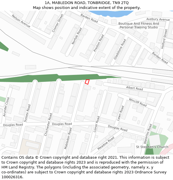 1A, MABLEDON ROAD, TONBRIDGE, TN9 2TQ: Location map and indicative extent of plot