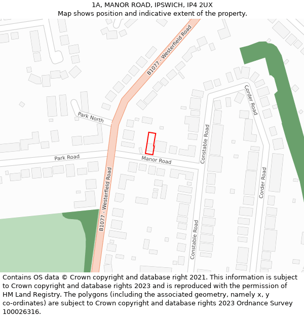 1A, MANOR ROAD, IPSWICH, IP4 2UX: Location map and indicative extent of plot