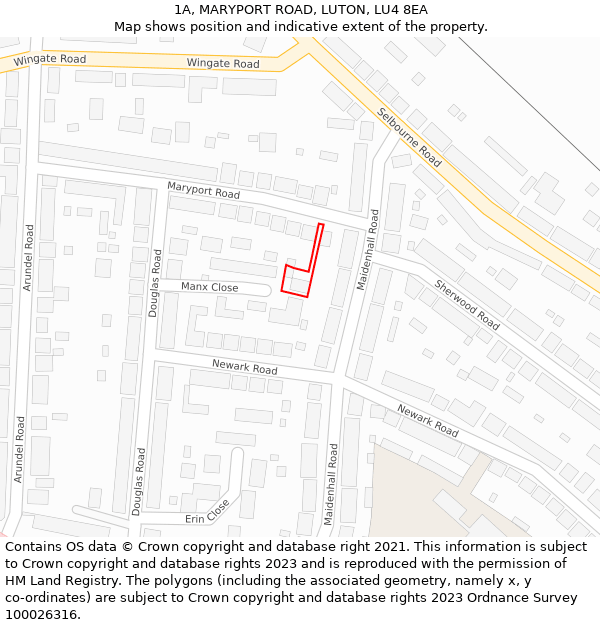 1A, MARYPORT ROAD, LUTON, LU4 8EA: Location map and indicative extent of plot