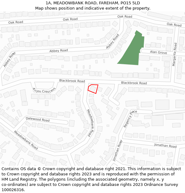 1A, MEADOWBANK ROAD, FAREHAM, PO15 5LD: Location map and indicative extent of plot