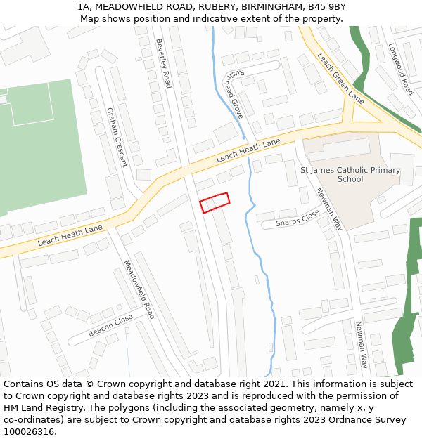 1A, MEADOWFIELD ROAD, RUBERY, BIRMINGHAM, B45 9BY: Location map and indicative extent of plot