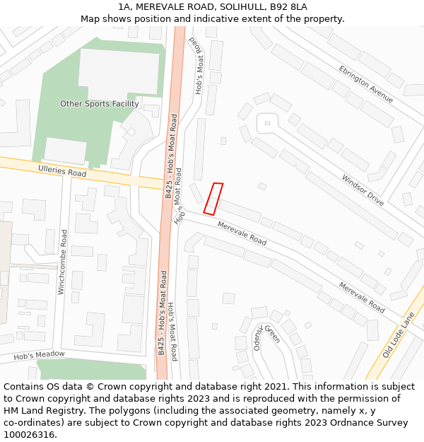 1A, MEREVALE ROAD, SOLIHULL, B92 8LA: Location map and indicative extent of plot