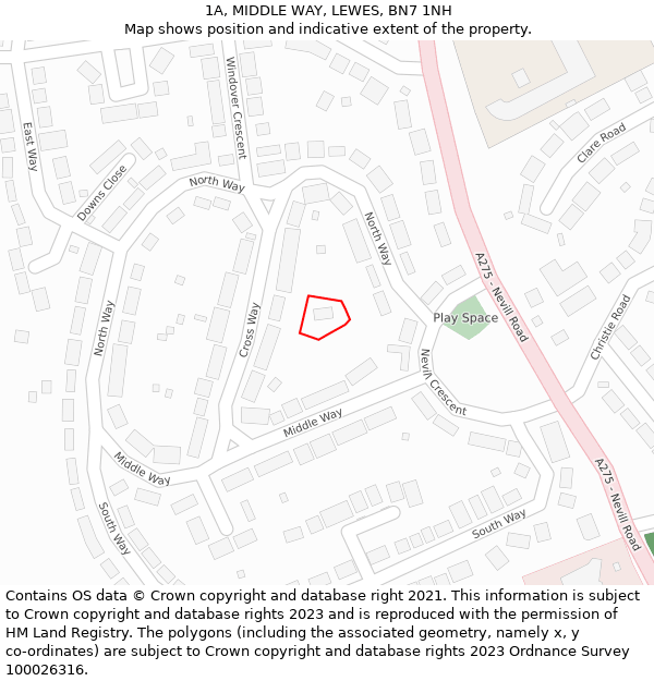 1A, MIDDLE WAY, LEWES, BN7 1NH: Location map and indicative extent of plot