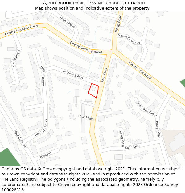 1A, MILLBROOK PARK, LISVANE, CARDIFF, CF14 0UH: Location map and indicative extent of plot