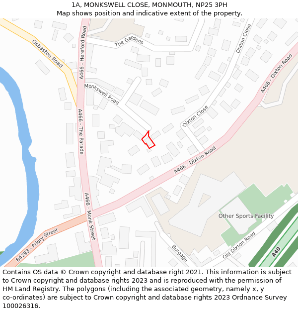 1A, MONKSWELL CLOSE, MONMOUTH, NP25 3PH: Location map and indicative extent of plot