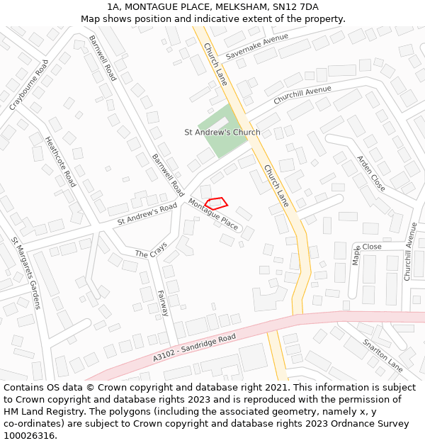 1A, MONTAGUE PLACE, MELKSHAM, SN12 7DA: Location map and indicative extent of plot