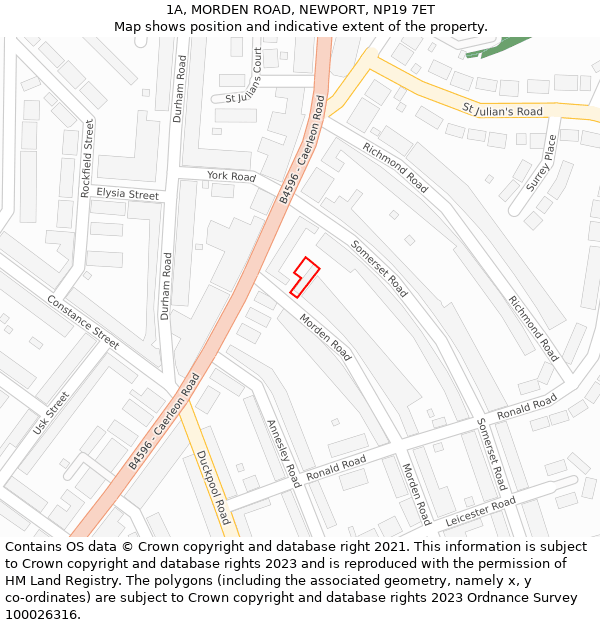 1A, MORDEN ROAD, NEWPORT, NP19 7ET: Location map and indicative extent of plot