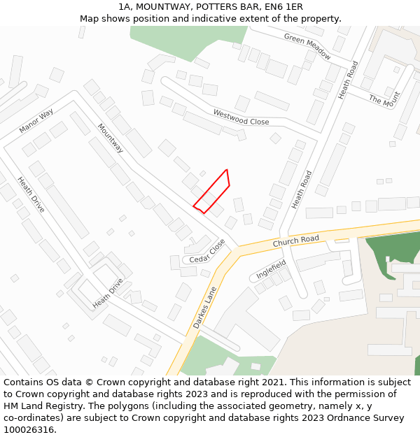 1A, MOUNTWAY, POTTERS BAR, EN6 1ER: Location map and indicative extent of plot
