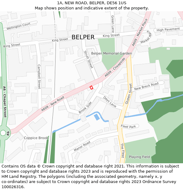 1A, NEW ROAD, BELPER, DE56 1US: Location map and indicative extent of plot