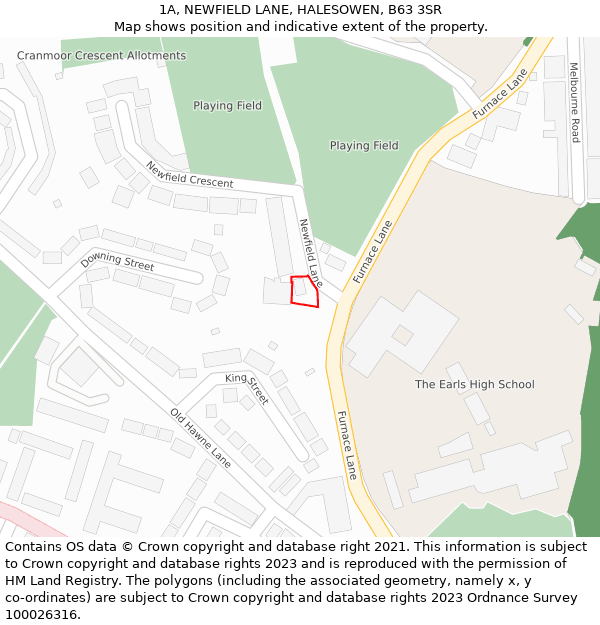 1A, NEWFIELD LANE, HALESOWEN, B63 3SR: Location map and indicative extent of plot