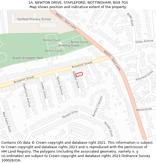 1A, NEWTON DRIVE, STAPLEFORD, NOTTINGHAM, NG9 7GS: Location map and indicative extent of plot